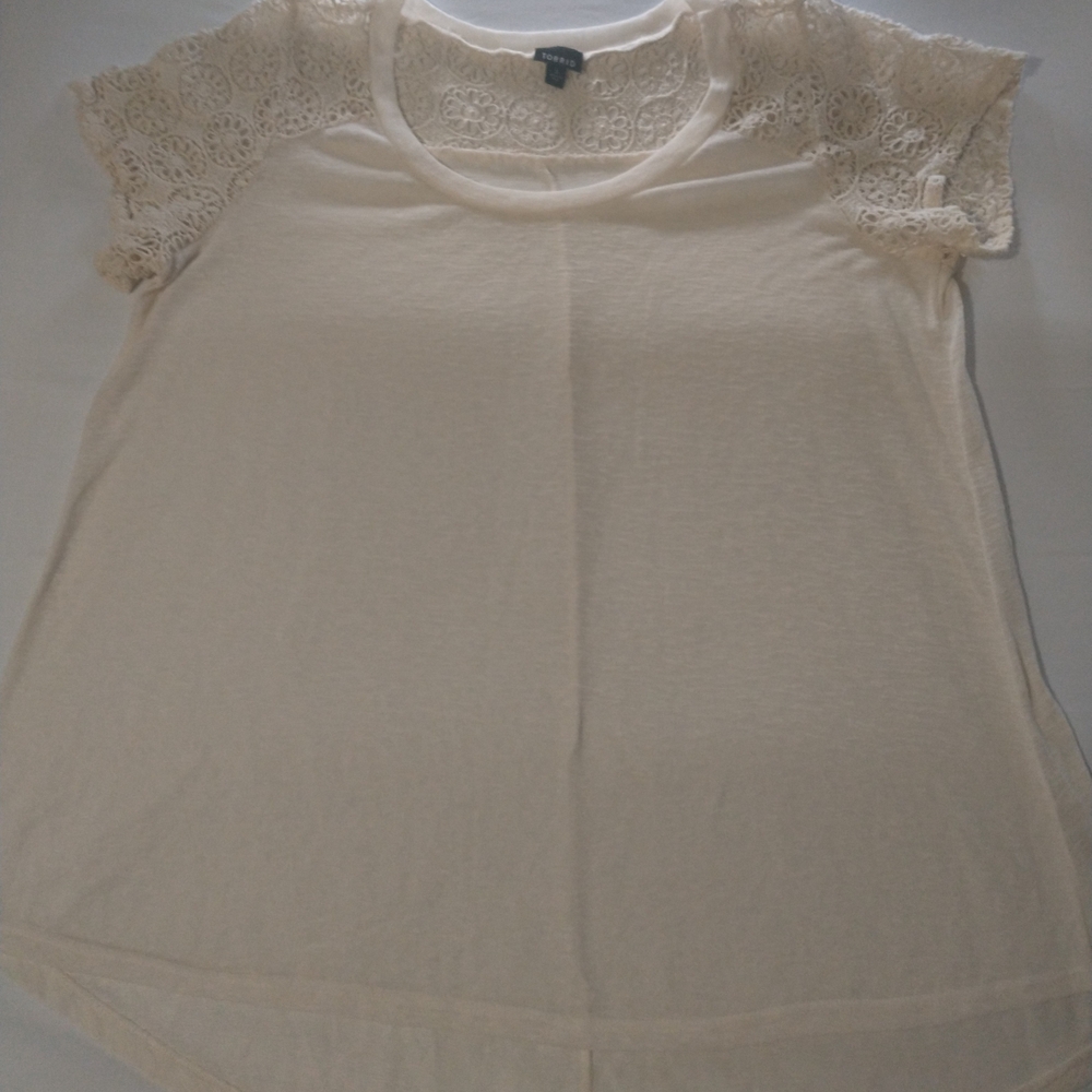 Torrid Cream Crochet Sleeve Top